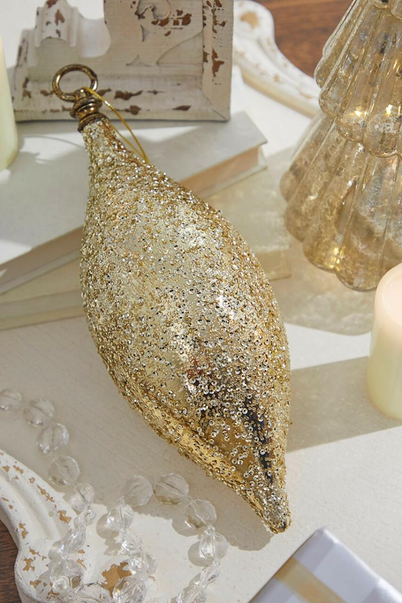 Ornaments | 12" Beaded Finial Ornament – Champagne Ornaments Ornaments