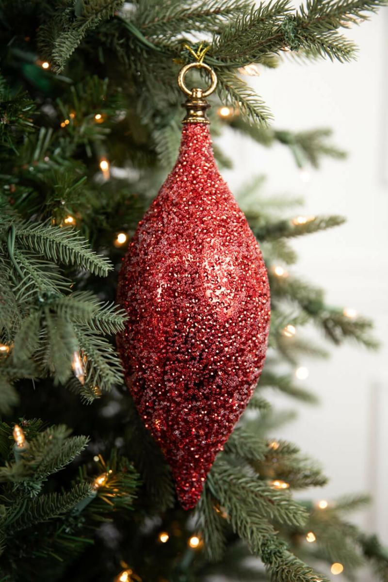 Ornaments | 12" Beaded Finial Ornament – Red Ornaments Ornaments