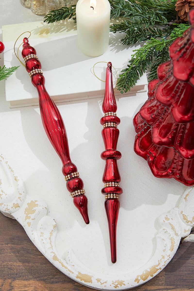 Ornaments | 12" Burgundy Glass With Jewel Band Icicle Ornament Ornaments Ornaments