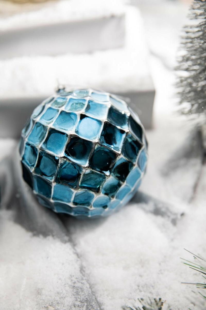 Ornaments | 12 Cm Blue Chrome Honeycombed Ball Ornament Ornaments Ornaments