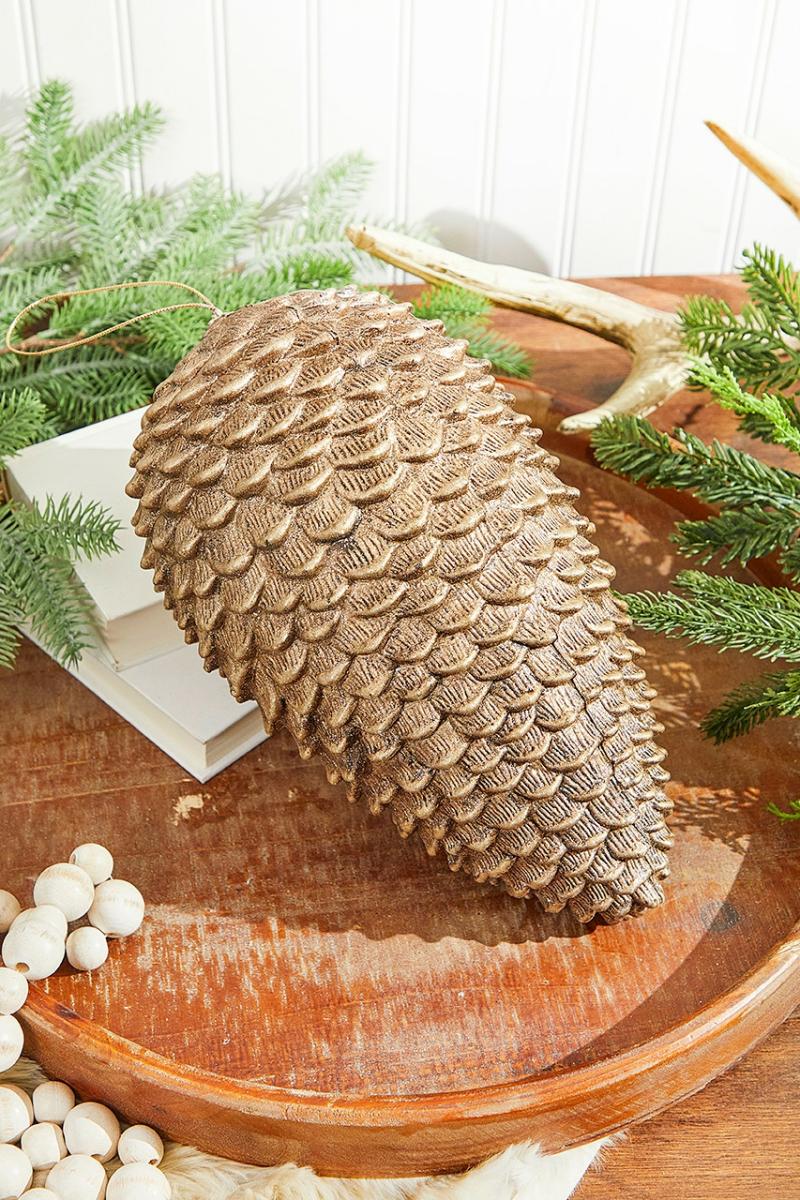 Ornaments | 12" Glitter Sequoia Pine Cone Ornament – Champagne Ornaments Ornaments