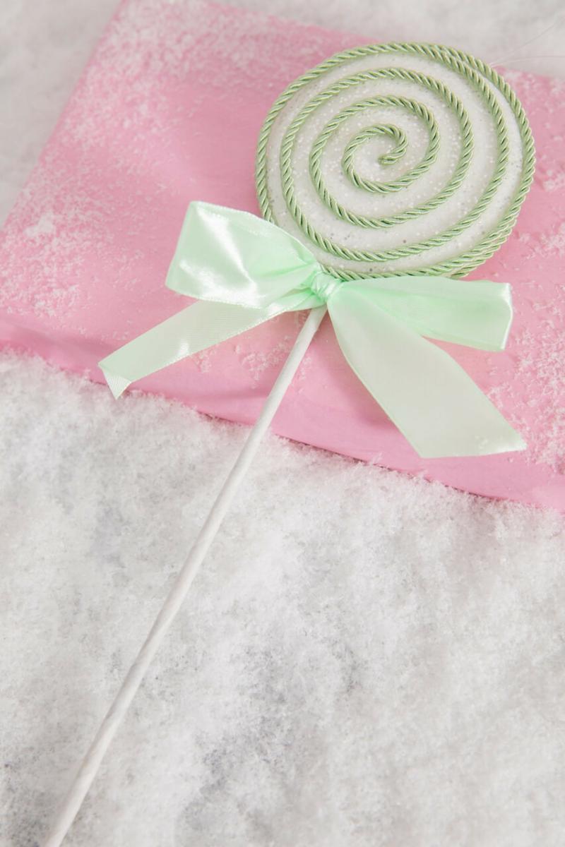 Ornaments | 12" Lollipop Pick/Ornament With Bow – Green/White Ornaments Ornaments