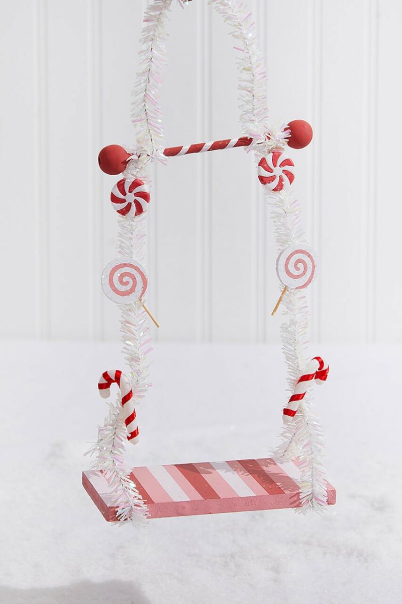 Ornaments | 13" Red And Pink Wood Candy Swing Ornament Ornaments Ornaments