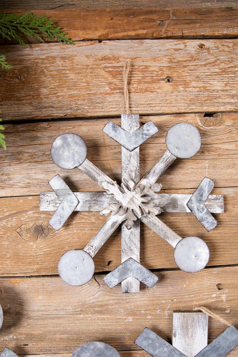 Ornaments | 13" Wood Metal Snowflake Ornament – Small Ornaments Ornaments