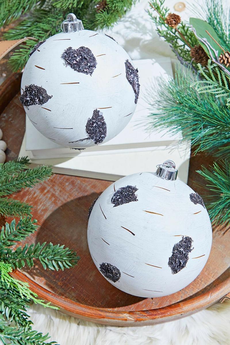 Ornaments | 15 Cm Birch Ball Christmas Ornaments-Set Of 2 Ornaments Ornaments