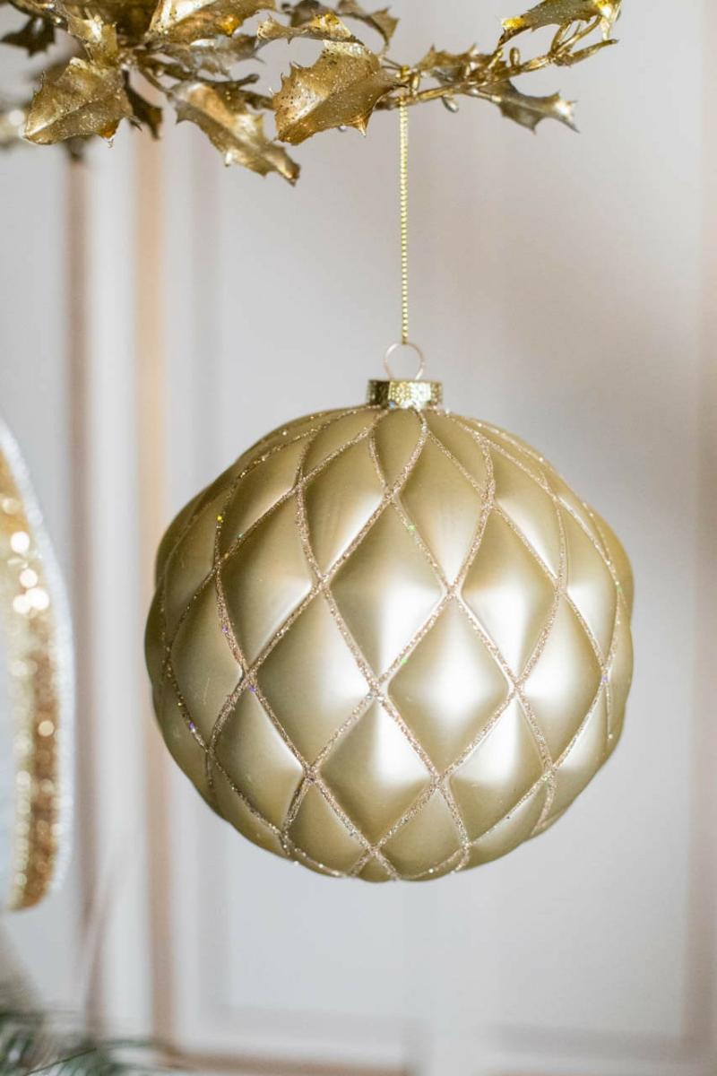 Ornaments | 15 Cm Champagne Matte Glitter Net Ball Ornament Ornaments Ornaments