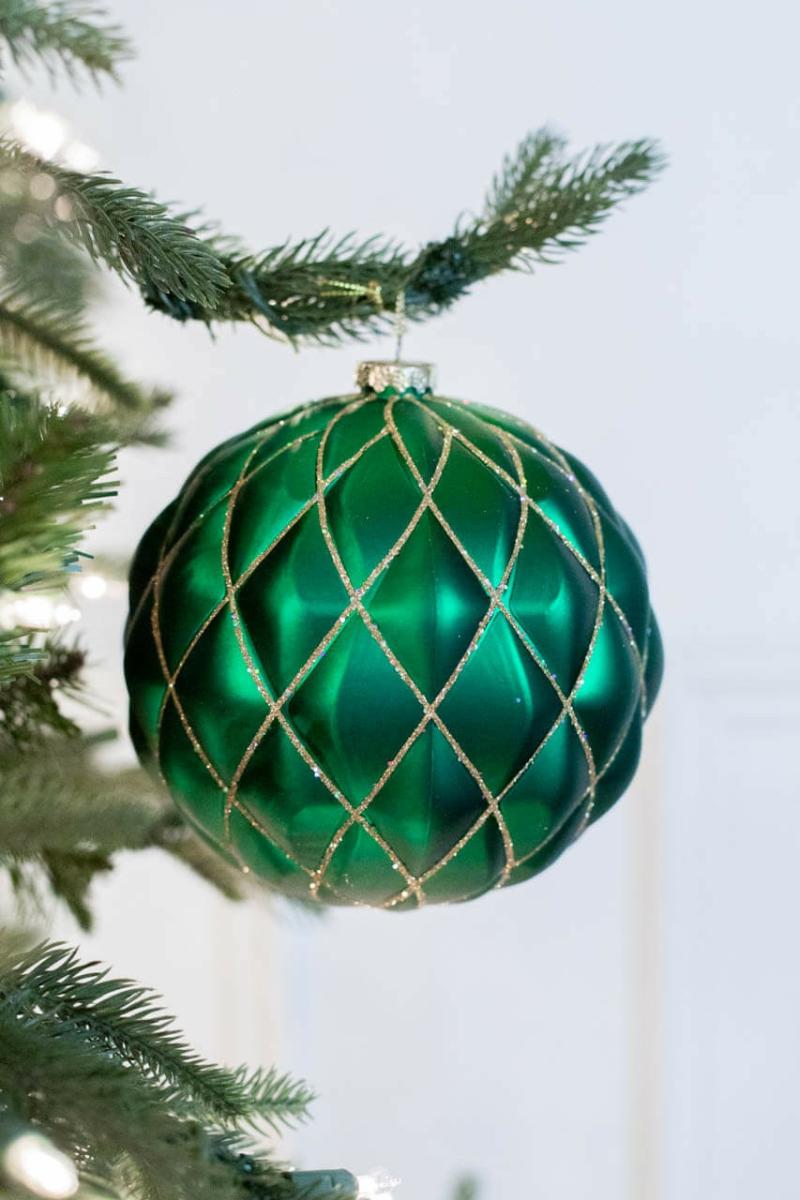 Ornaments | 15 Cm Emerald Green Matte Glitter Quilted Net Ball Christmas Ornament Ornaments Ornaments