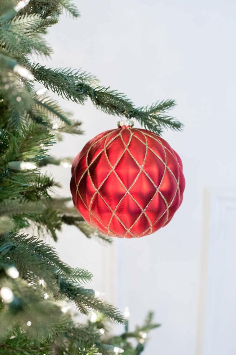 Ornaments | 15 Cm Red Matte Glitter Net Quilted Ball Ornament Ornaments Ornaments