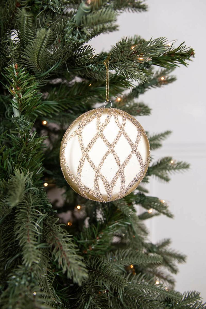 Ornaments | 15Cm Matte Glitter Flat Round Ornament – Champagne Ornaments Ornaments