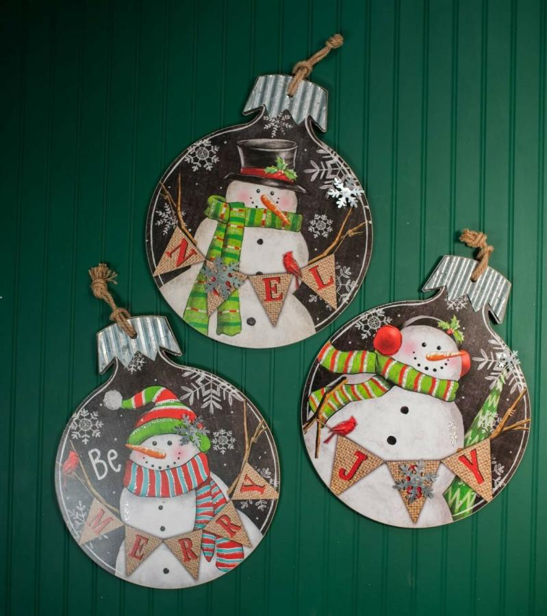 Ornaments | 18.9" Wood And Metal Snowman Ornament Plaque Ornaments Ornaments