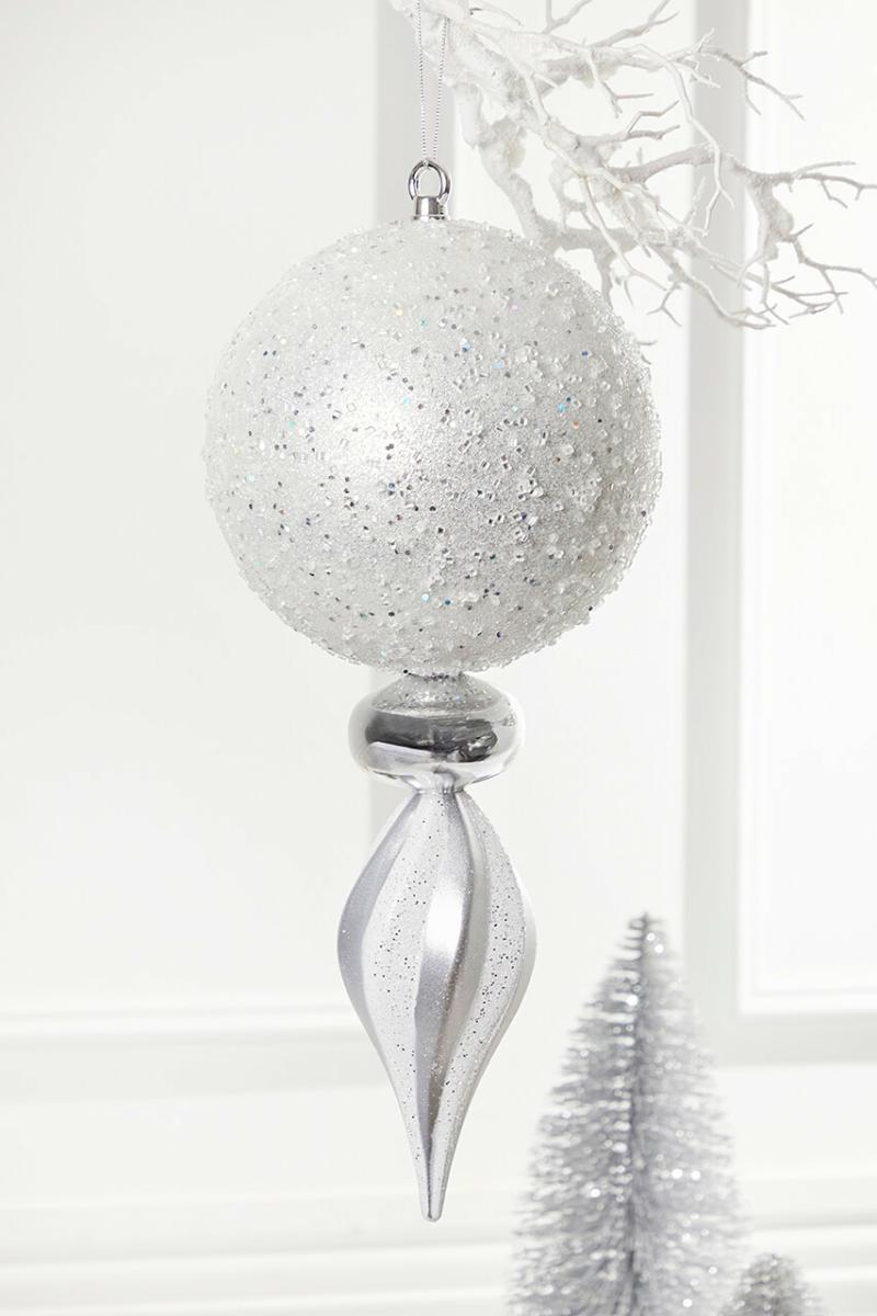 Ornaments | 19" Finial Ornament – White Silver Ornaments Ornaments