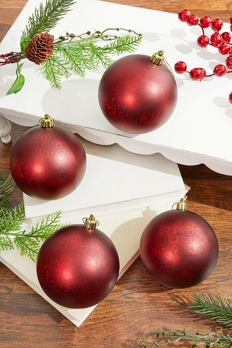 Ornaments | 3.5" Burgundy Matte Mercury Ball Ornaments – Set Of 4 Ornaments Ornaments