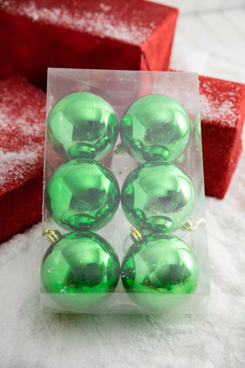 Ornaments | 3" Green Shiny Ball Ornaments – Set Of 6 Ornaments Ornaments