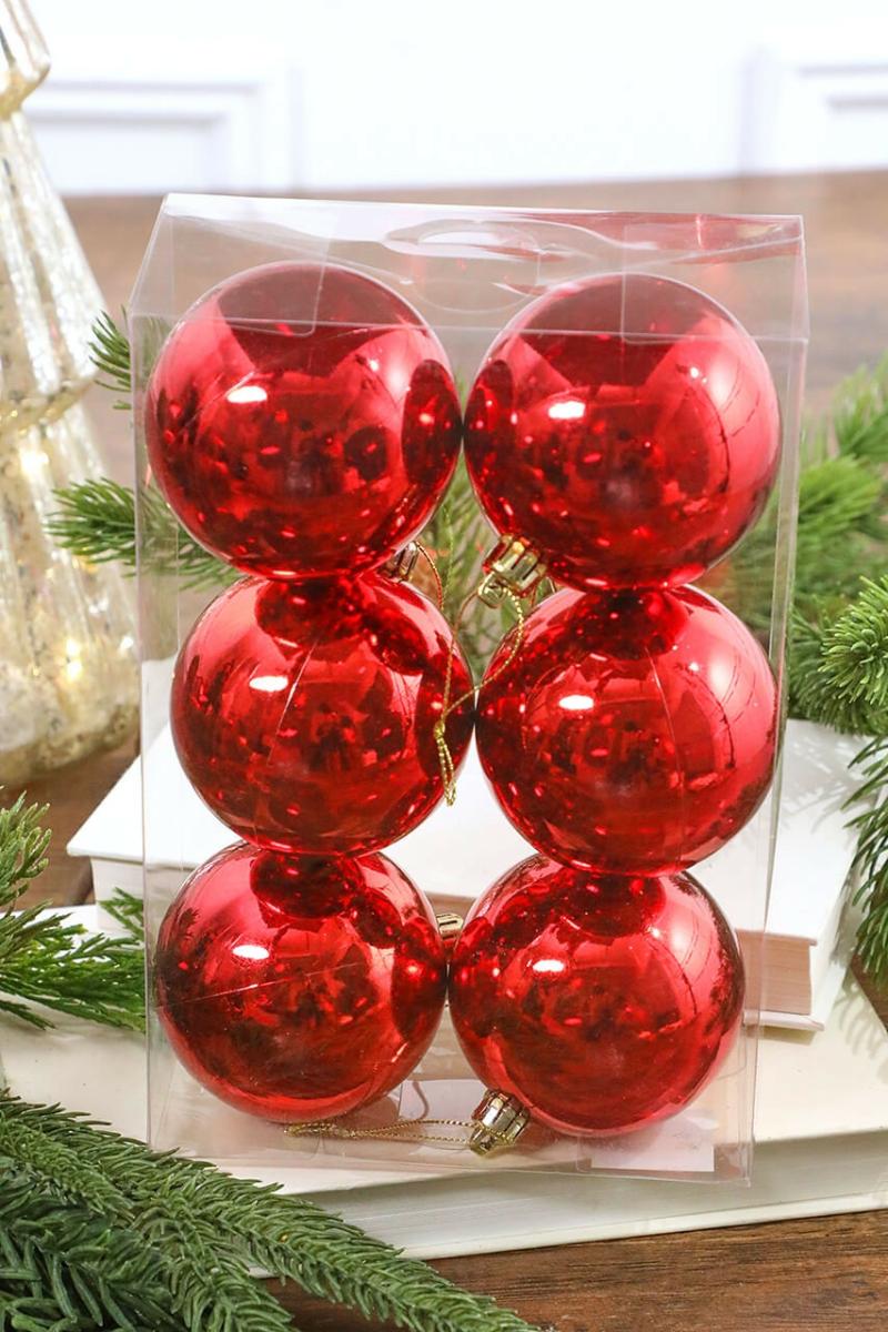 Ornaments | 3" Shiny Red Ball Ornaments – Set Of 6 Ornaments Ornaments