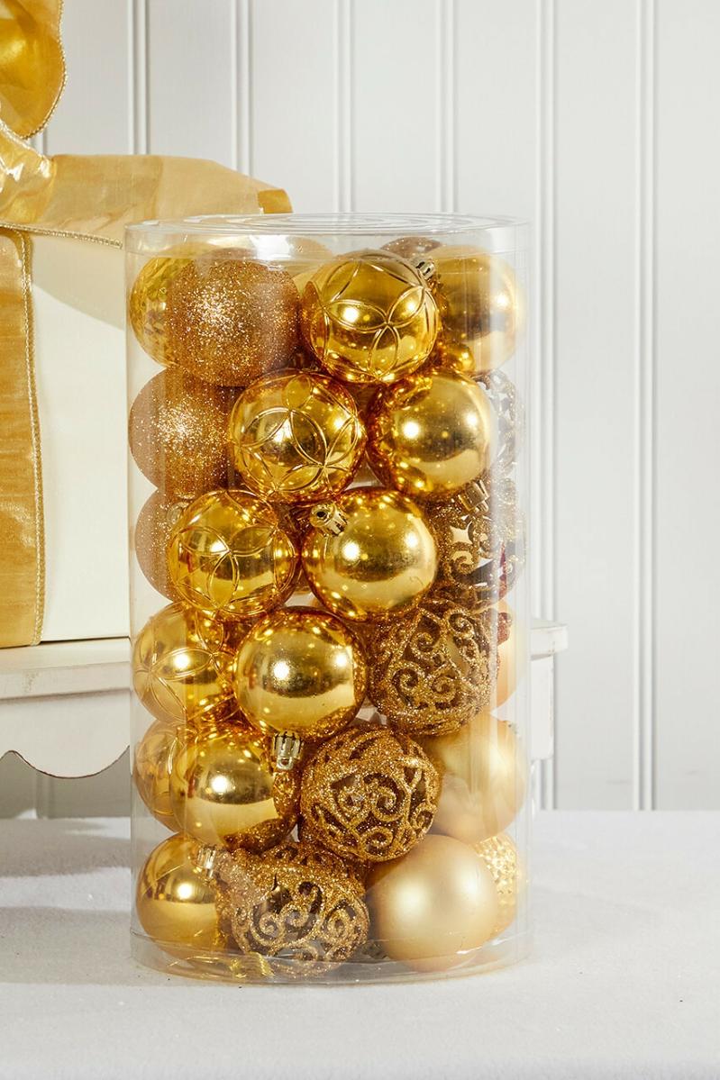 Ornaments | 37Pc Shatterproof Ornament Tub – Light Gold Ornaments Ornaments