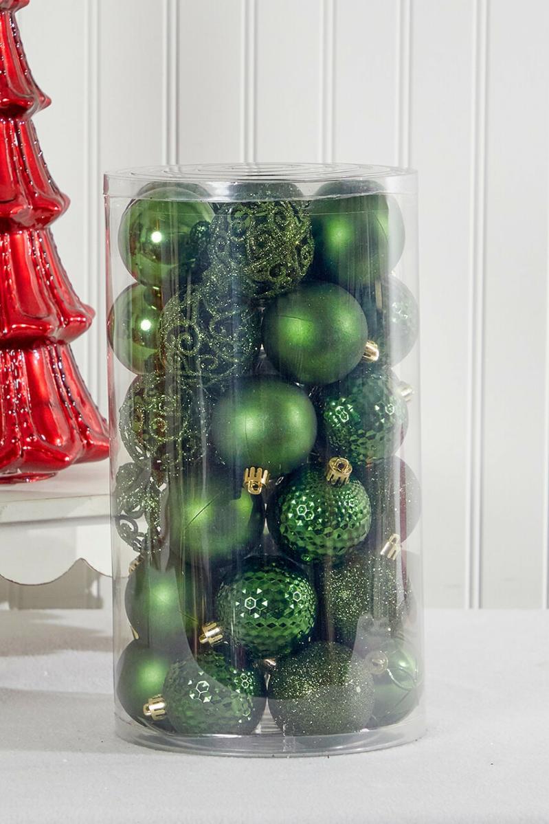 Ornaments | 37Pc Shatterproof Ornament Tub – Pine Green Ornaments Ornaments