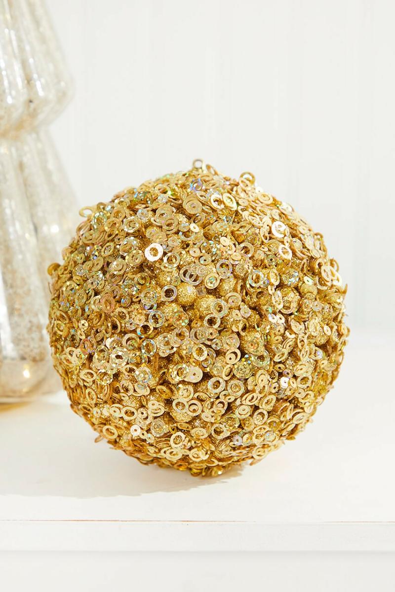 Ornaments | 4.5" Gold Glamour Sequin Ball Ornament Ornaments Ornaments