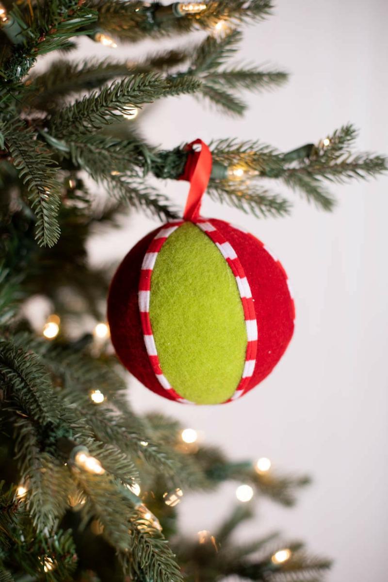 Ornaments | 4.5" Green & Red Christmas Felt Ball Ornament Ornaments Ornaments