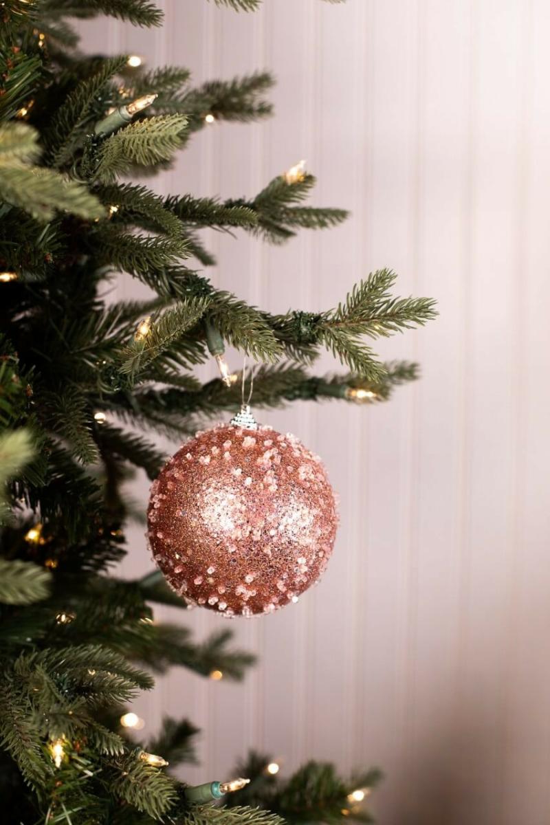 Ornaments | 4.5" Pink Glitter Sequin Iced Ball Christmas Ornaments Ornaments Ornaments