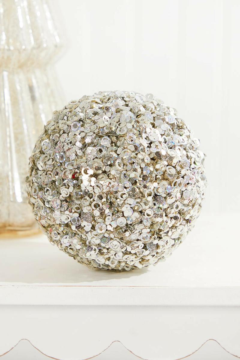 Ornaments | 4.5" Platinum Glamour Sequin Ball Ornament Ornaments Ornaments