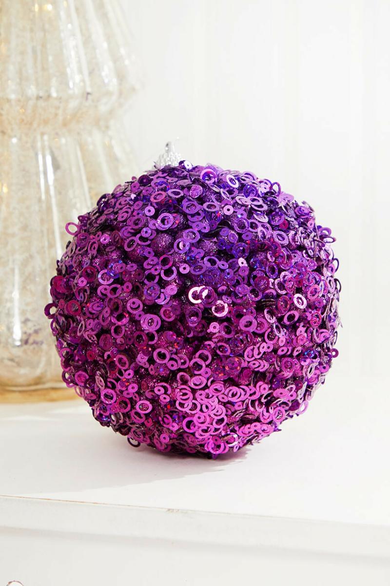 Ornaments | 4.5" Purple Glamour Sequin Ball Ornament Ornaments Ornaments