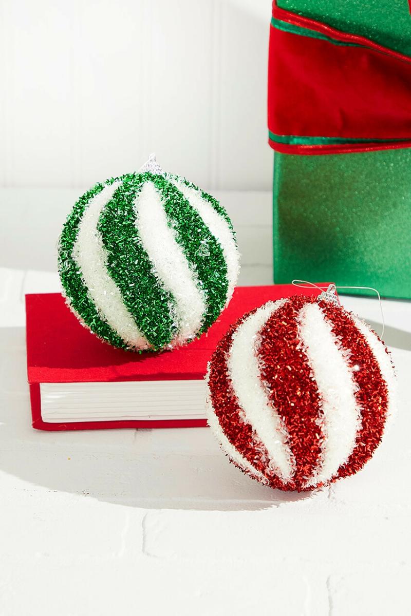 Ornaments | 4.5" Sparkle Swirl Candy Cane Ball Ornament Ornaments Ornaments