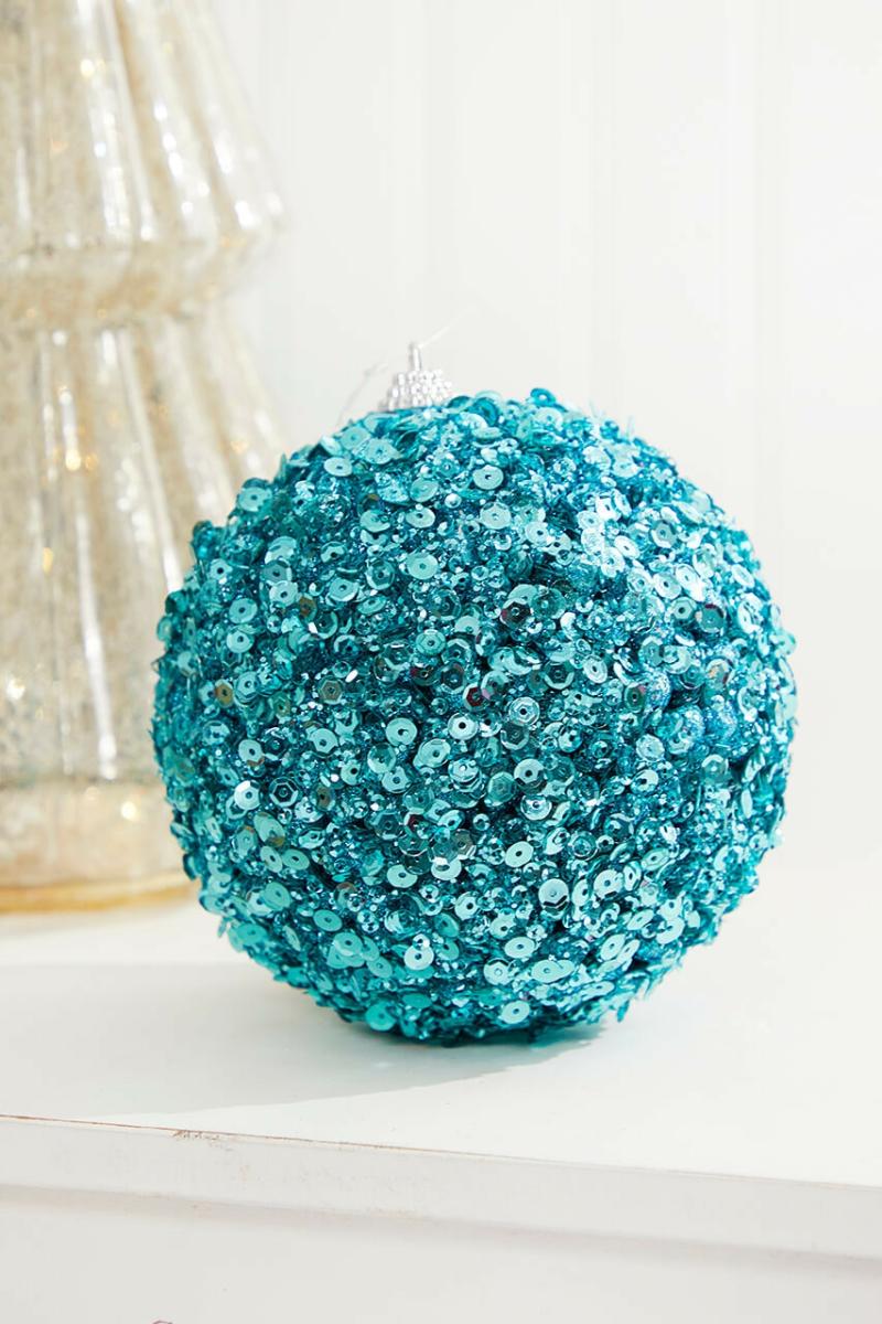 Ornaments | 4.5" Teal Glamour Sequin Ball Ornament Ornaments Ornaments