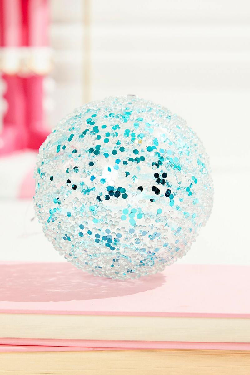 Ornaments | 4" Aqua Sequin Iced Ball Ornament Ornaments Ornaments