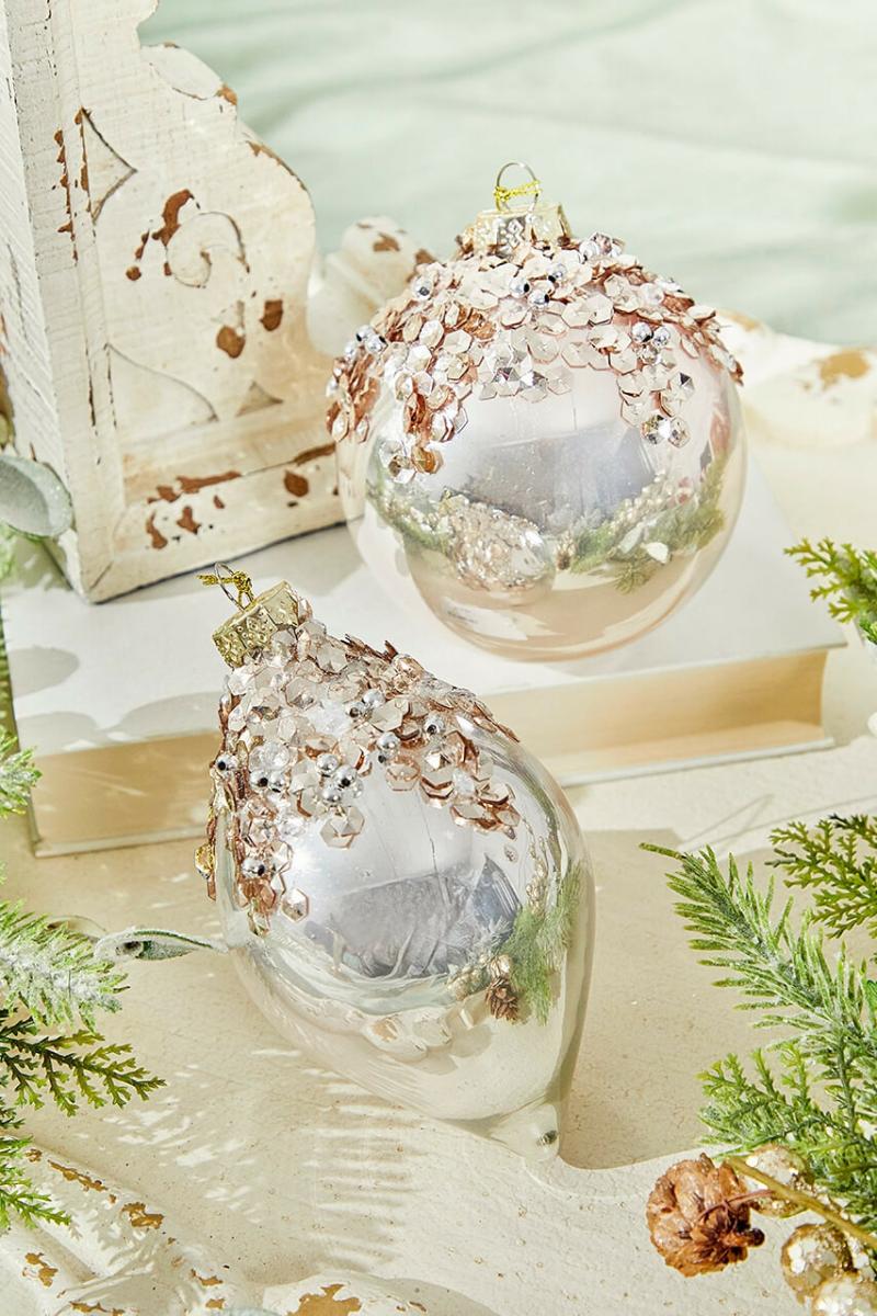 Ornaments | 4" Blush Glass Sequin Ornament Ornaments Ornaments