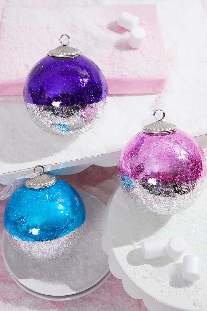 Ornaments | 4" Crackle 50’S Glass Ball Ornament Ornaments Ornaments