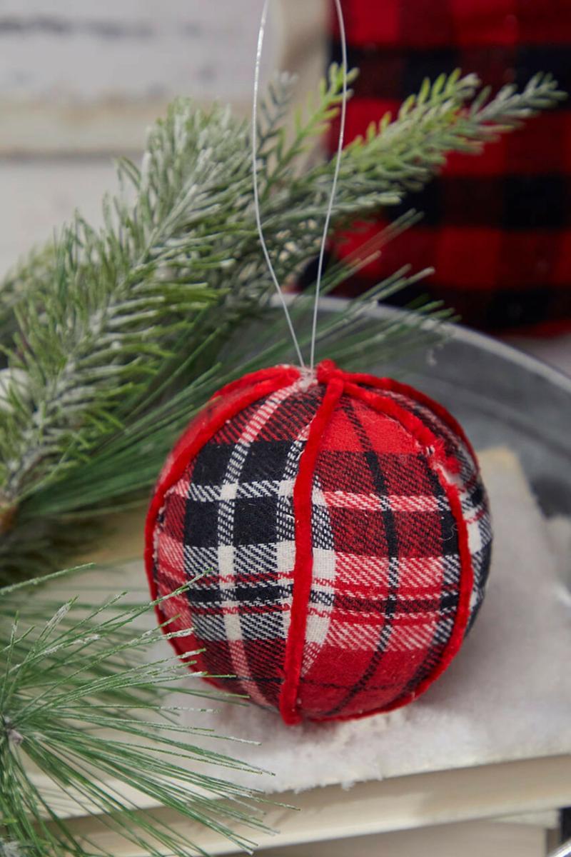 Ornaments | 4" Fabric Plaid Ball Ornament Ornaments Ornaments