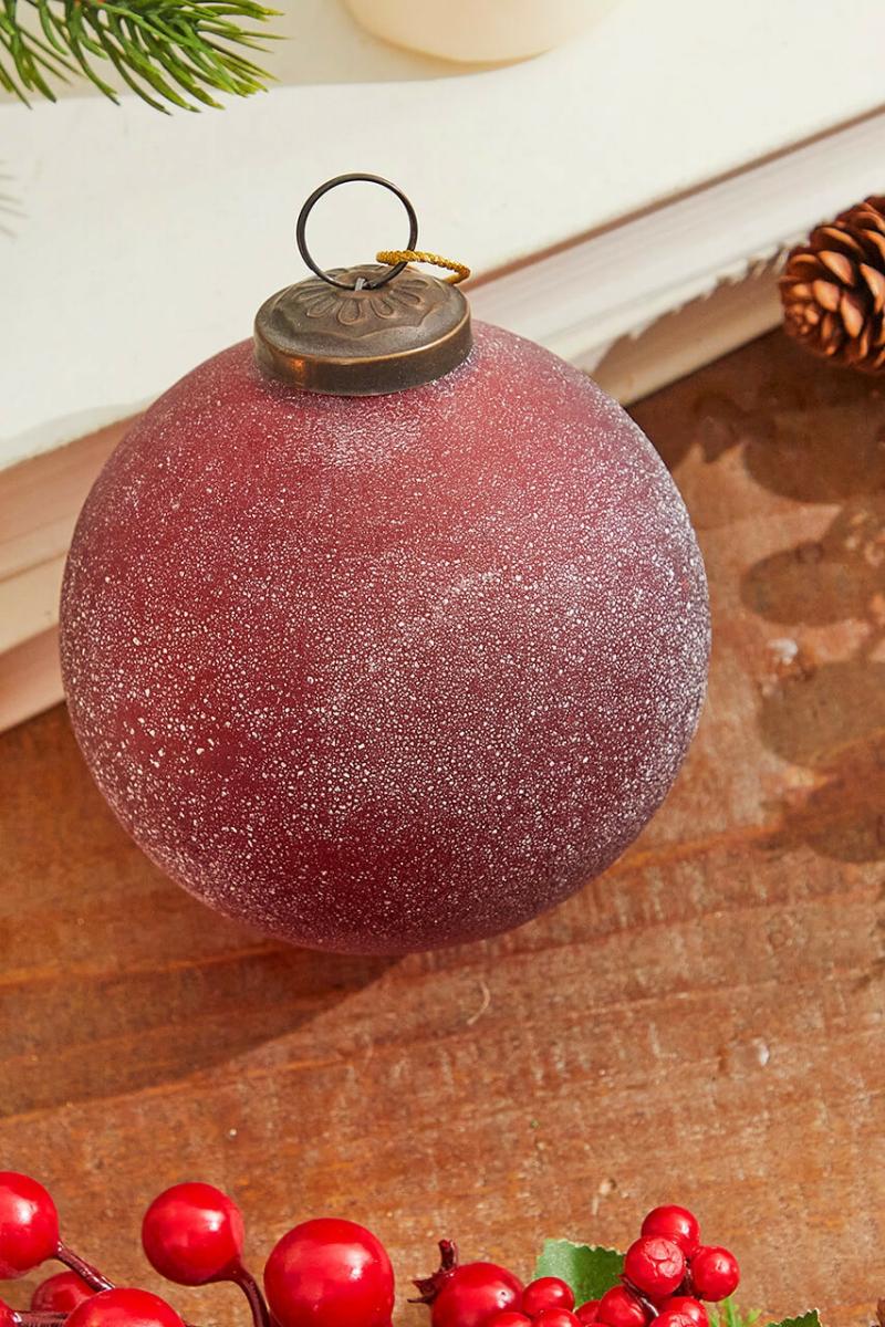 Ornaments | 4" Frosted Ruby Glass Ornament Ornaments Ornaments