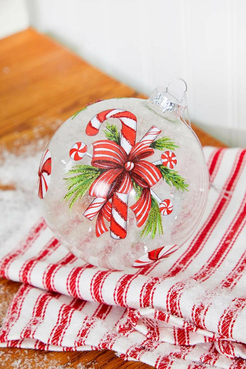 Ornaments | 4" Glass Candy Cane  Ball Ornament Ornaments Ornaments