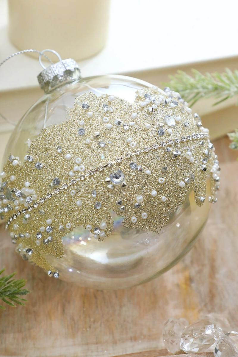 Ornaments | 4" Glass Glitter Pearl Ball Ornament Ornaments Ornaments