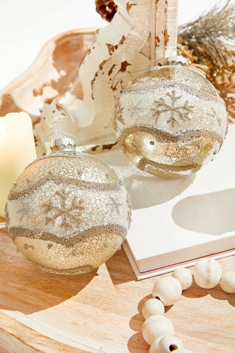 Ornaments | 4" Glass Snowflake Ball Ornament Ornaments Ornaments