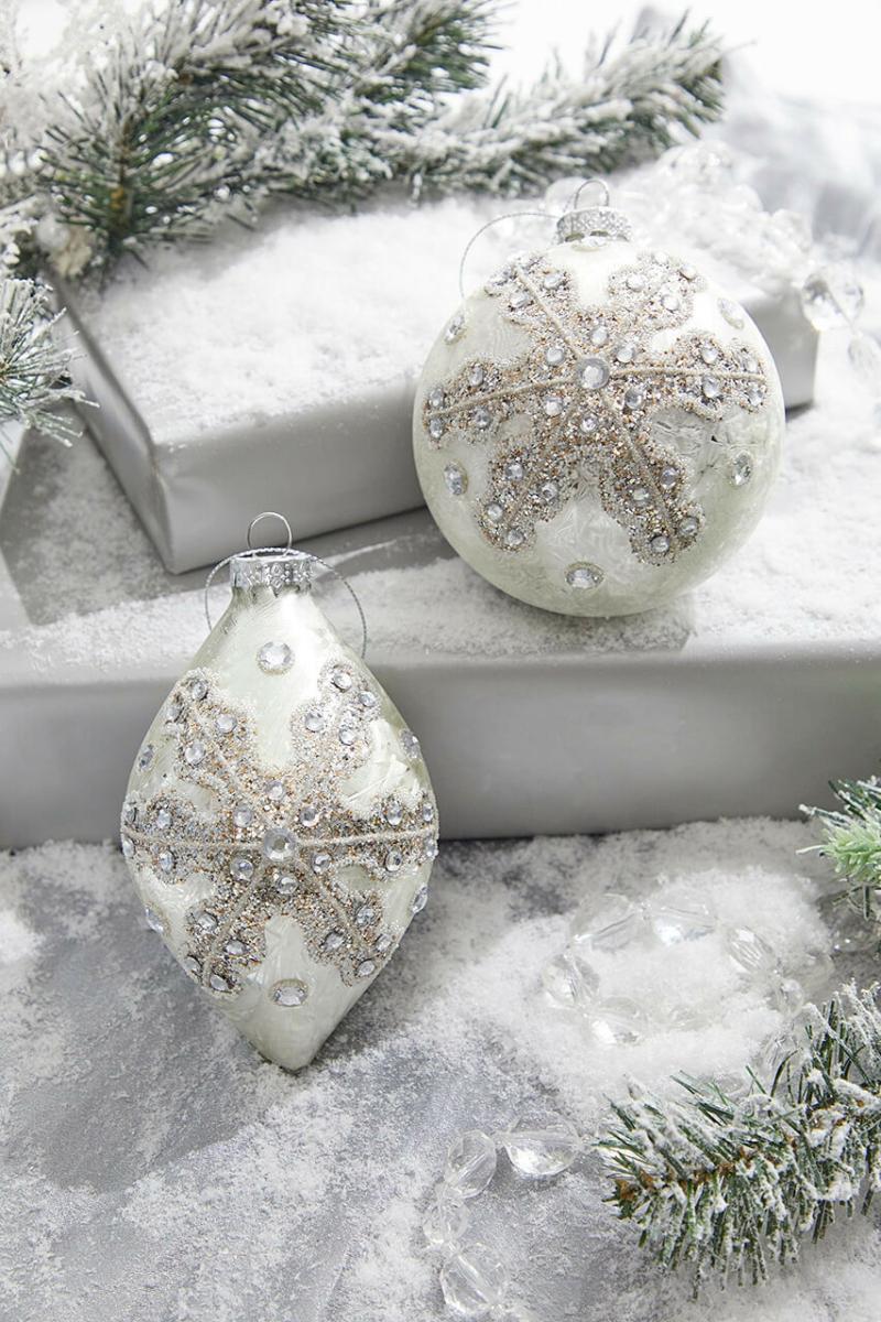 Ornaments | 4" Glitter Ball/Finial Snowflake Ornament Ornaments Ornaments