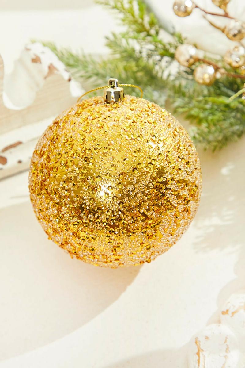 Ornaments | 4" Gold Beaded Metallic Ball Ornament Ornaments Ornaments