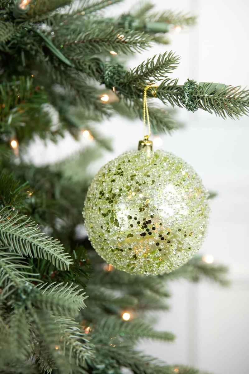 Ornaments | 4" Green Clear Swirl Iced Ball Ornament Ornaments Ornaments