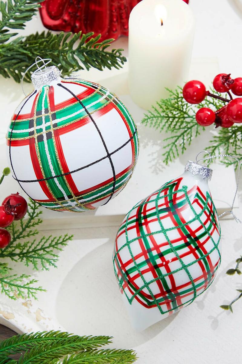 Ornaments | 4" Holiday Glitter Plaid Ornament Ornaments Ornaments