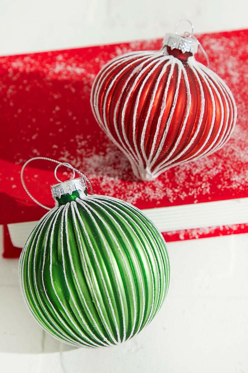 Ornaments | 4" Holiday Green/Red Glass Ornament Ornaments Ornaments