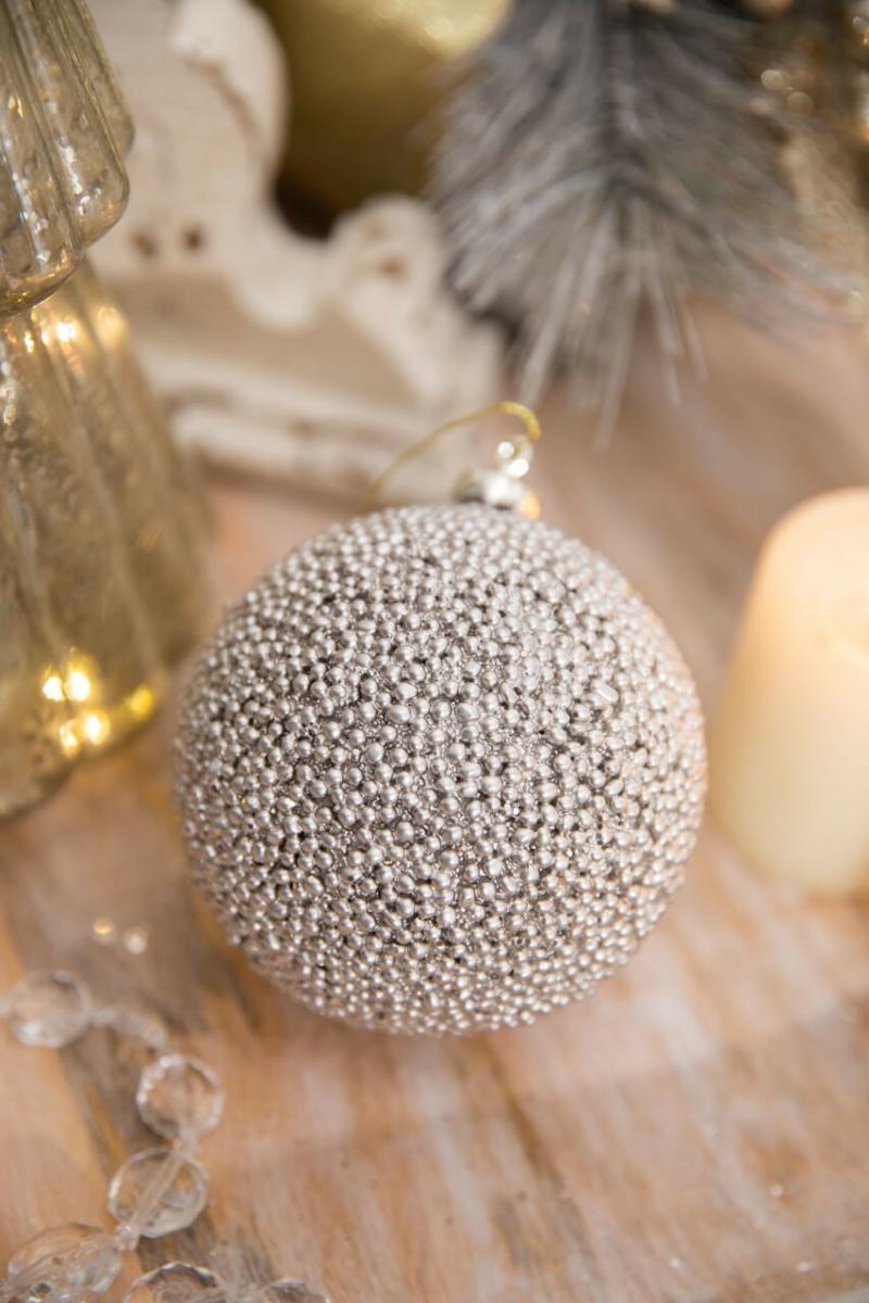 Ornaments | 4" Metallic Platinum Mini Bead Ball Ornament Ornaments Ornaments