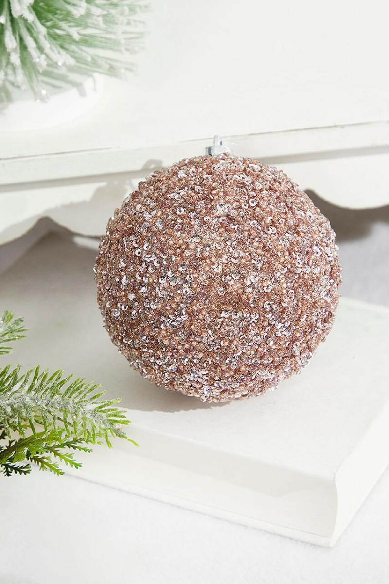 Ornaments | 4" Pink Glitter Beaded Ice Ball Ornament Ornaments Ornaments