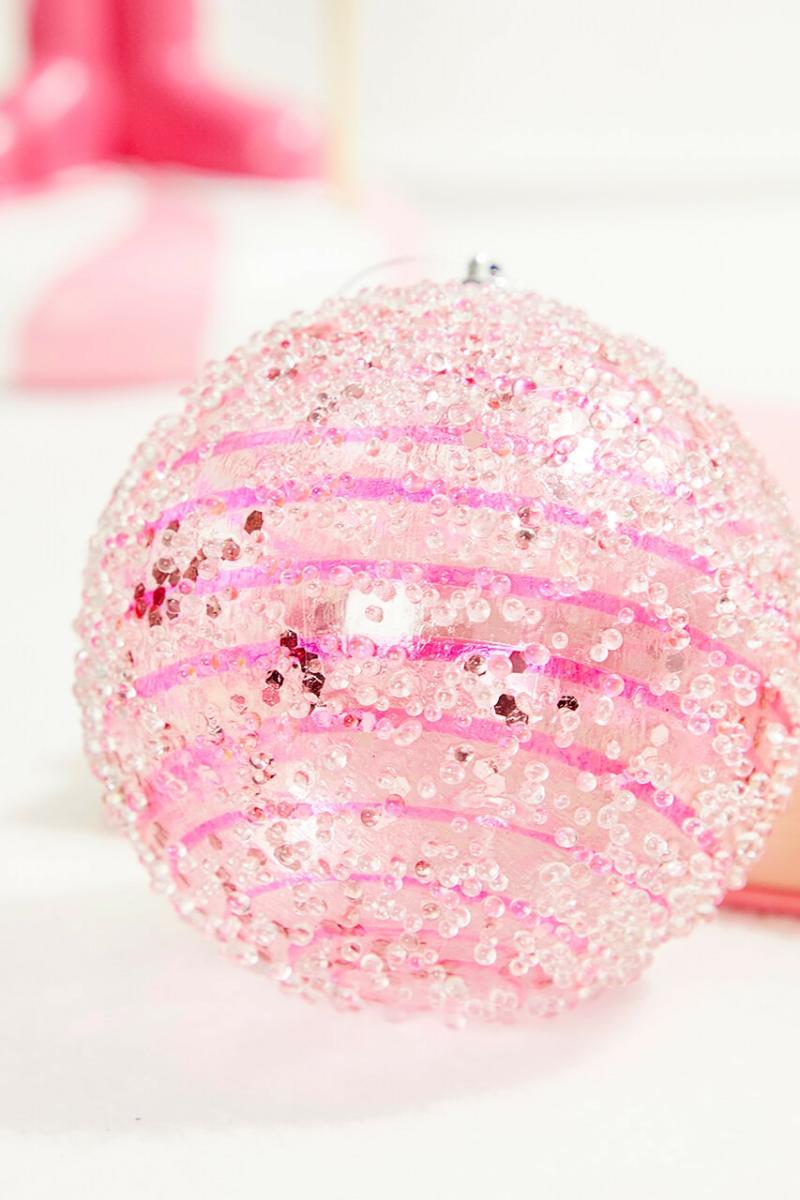 Ornaments | 4" Pink Sequin Iced Ball Ornament Ornaments Ornaments