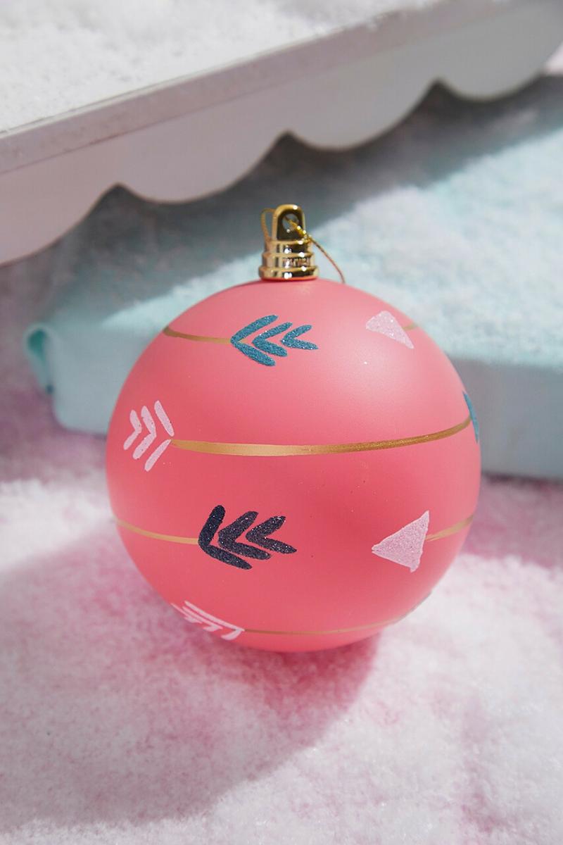 Ornaments | 4" Pink With Arrows Ball Ornament Ornaments Ornaments