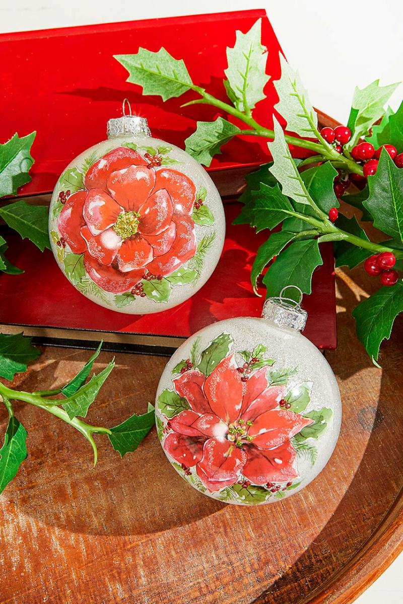 Ornaments | 4" Poinsettia Ball Ornament Ornaments Ornaments