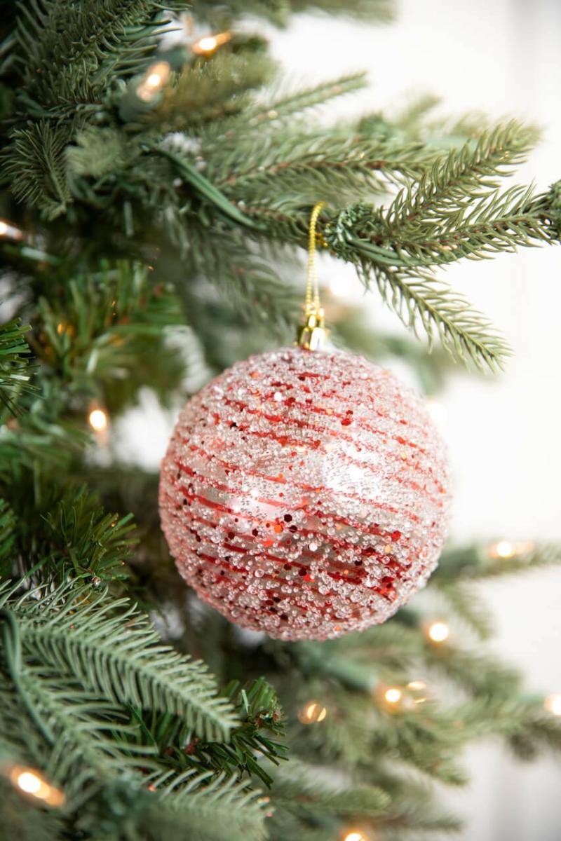 Ornaments | 4" Red Clear Swirl Iced Ball Ornament Ornaments Ornaments