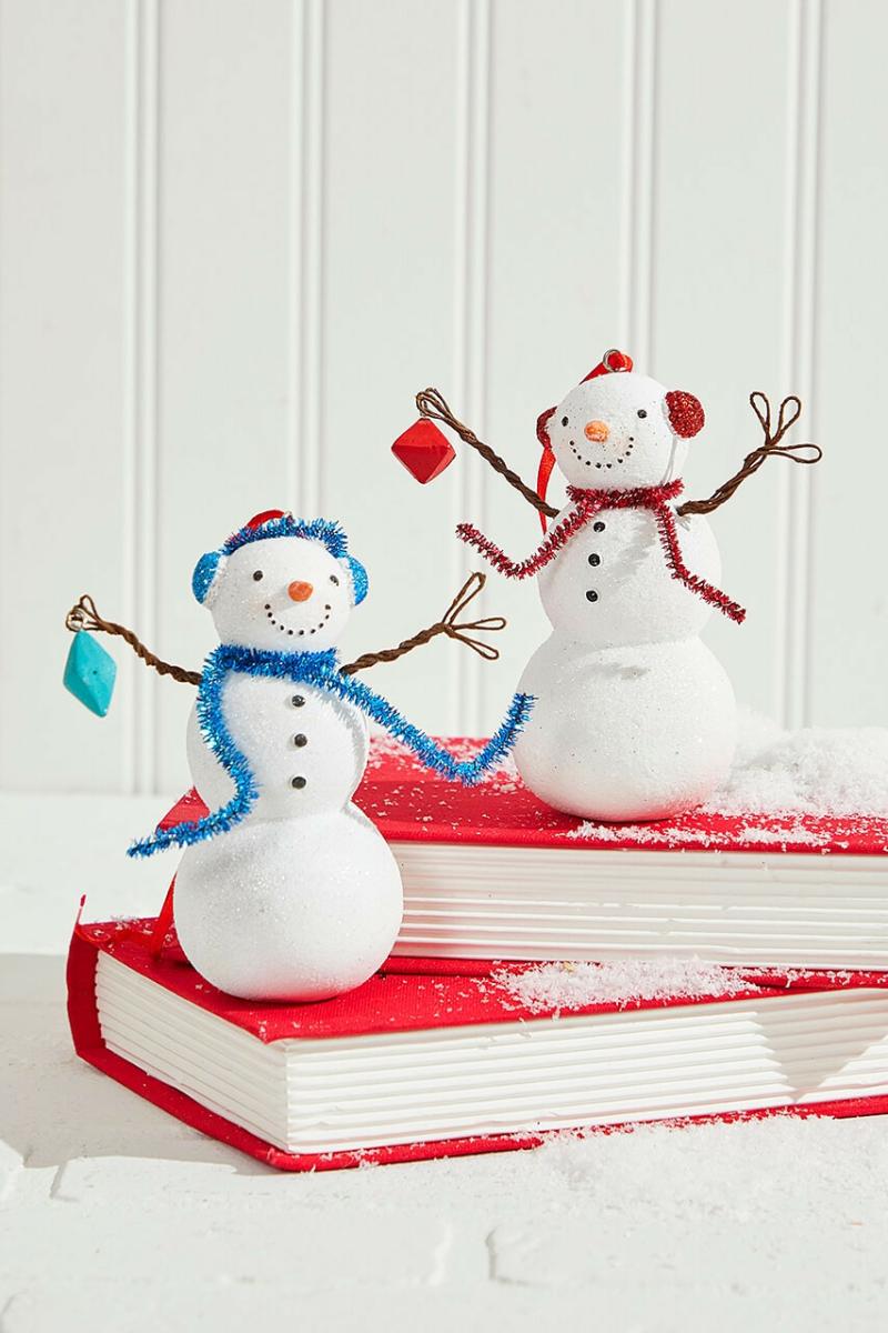 Ornaments | 4" Resin Snowman With Blue/Red Earmuffs And Scarf Ornament Ornaments Ornaments