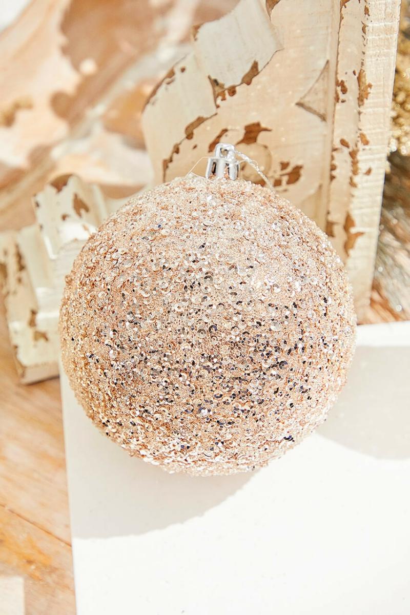 Ornaments | 4" Rose Gold Beaded Ball Ornament Ornaments Ornaments