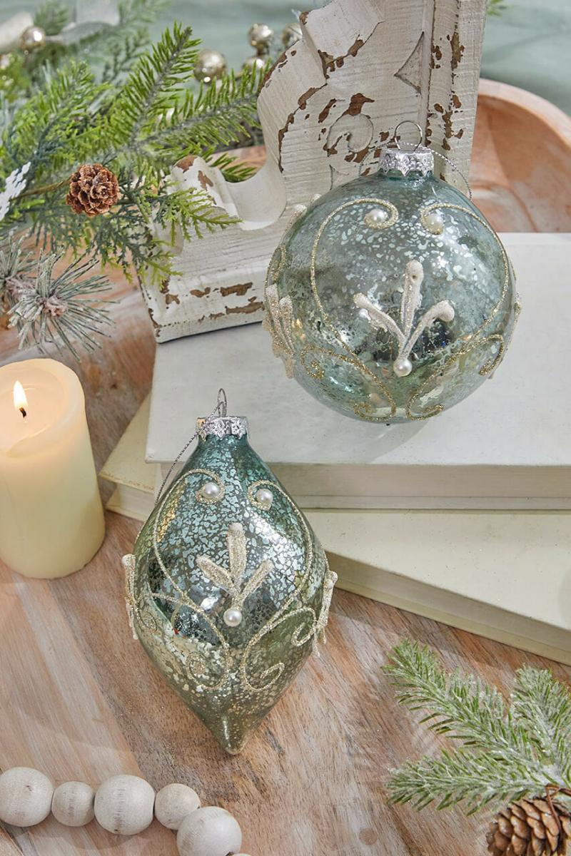 Ornaments | 4" Shiny Mercury Glitter Bead And Pearl Ornament Ornaments Ornaments