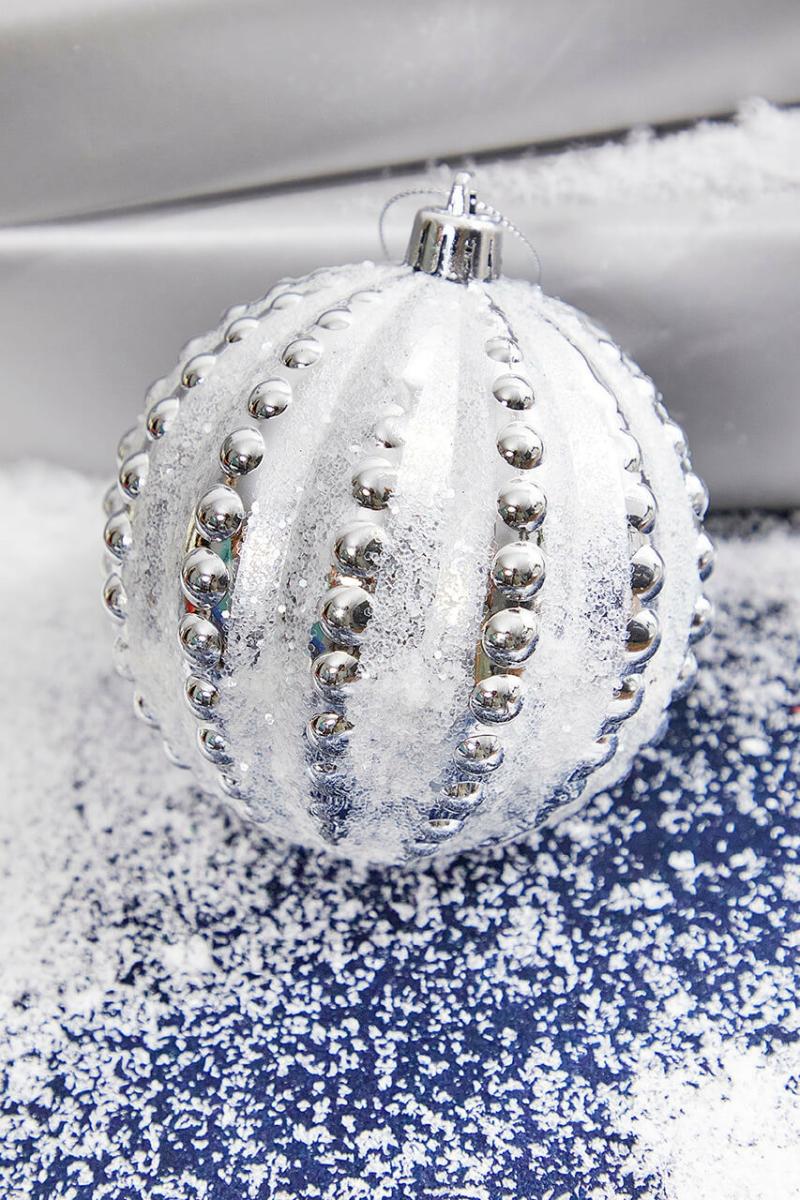 Ornaments | 4" Silver Bead Stripe Ball Ornament Ornaments Ornaments